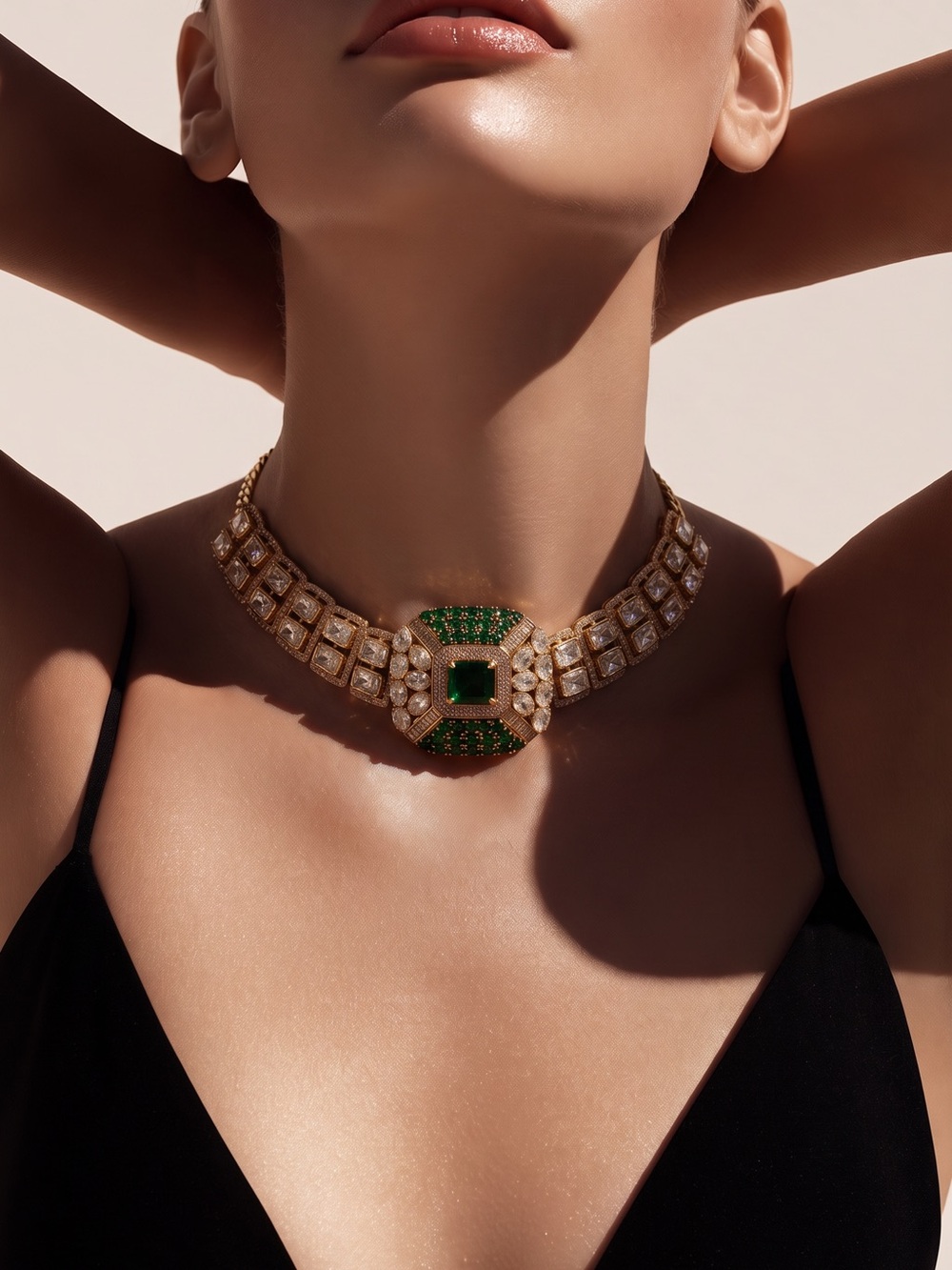 Gold and Green Statement Choker Necklace set